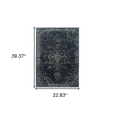 2’ X 3’ Blue And Brown Oriental Power Loom Stain Resistant Area Rug - Area Rugs