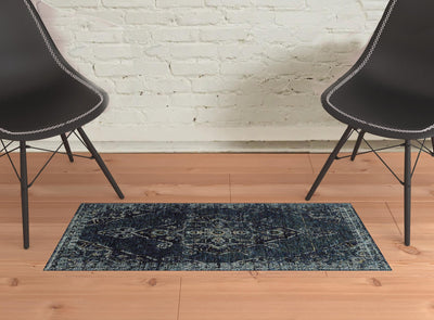 2’ X 3’ Blue And Brown Oriental Power Loom Stain Resistant Area Rug - Area Rugs