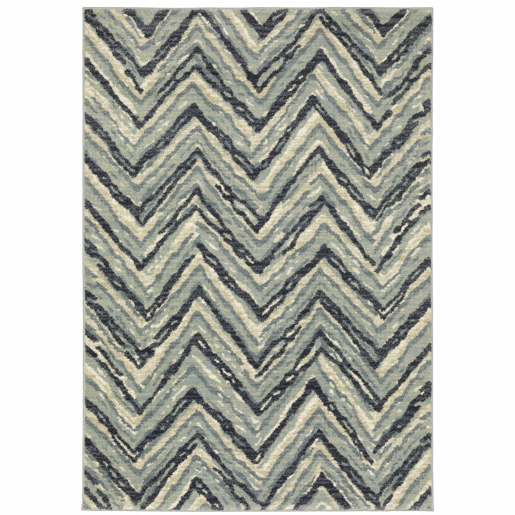 2’ X 3’ Blue Ivory Grey Beige And Light Blue Geometric Power Loom Stain Resistant Area Rug - Area Rugs