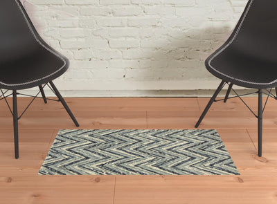 2’ X 3’ Blue Ivory Grey Beige And Light Blue Geometric Power Loom Stain Resistant Area Rug - Area Rugs