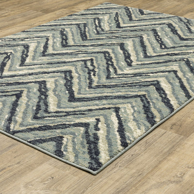 2’ X 3’ Blue Ivory Grey Beige And Light Blue Geometric Power Loom Stain Resistant Area Rug - Area Rugs