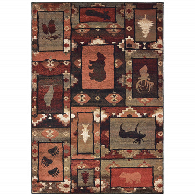 2’ X 3’ Brown Rust Berry Sage Green Gold And Ivory Southwestern Power Loom Stain Resistant Area Rug - Area Rugs