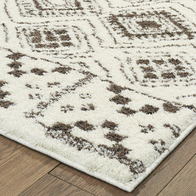 2’ X 3’ Ivory And Brown Geometric Shag Power Loom Stain Resistant Area Rug - Area Rugs