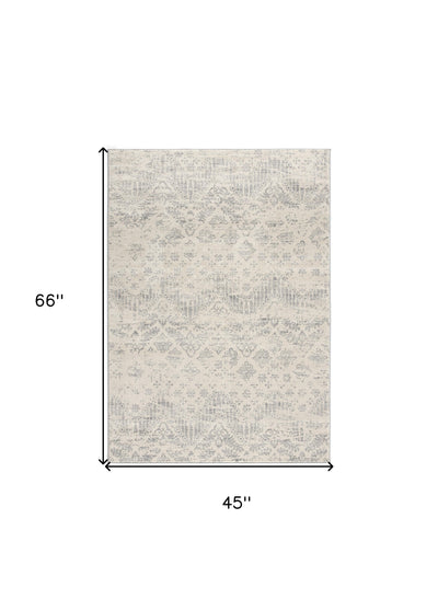 2’ X 3’ Ivory Distressed Ikat Pattern Scatter Rug - Area Rugs