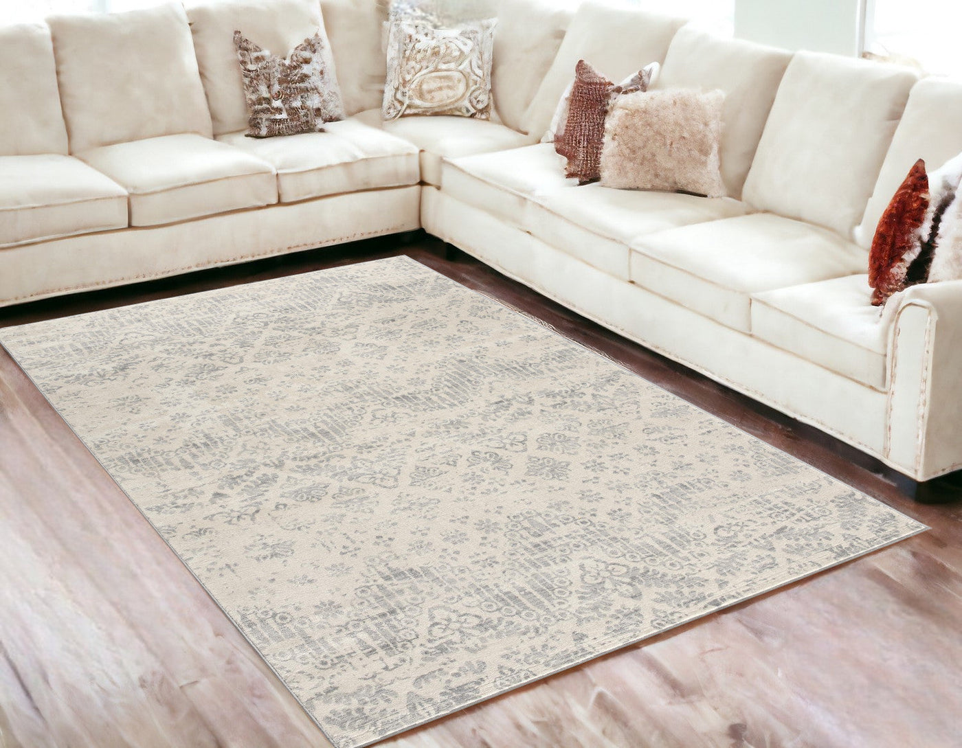 2’ X 3’ Ivory Distressed Ikat Pattern Scatter Rug - 5’ x 8’ - Area Rugs