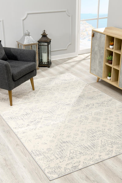 2’ X 3’ Ivory Distressed Ikat Pattern Scatter Rug - Area Rugs