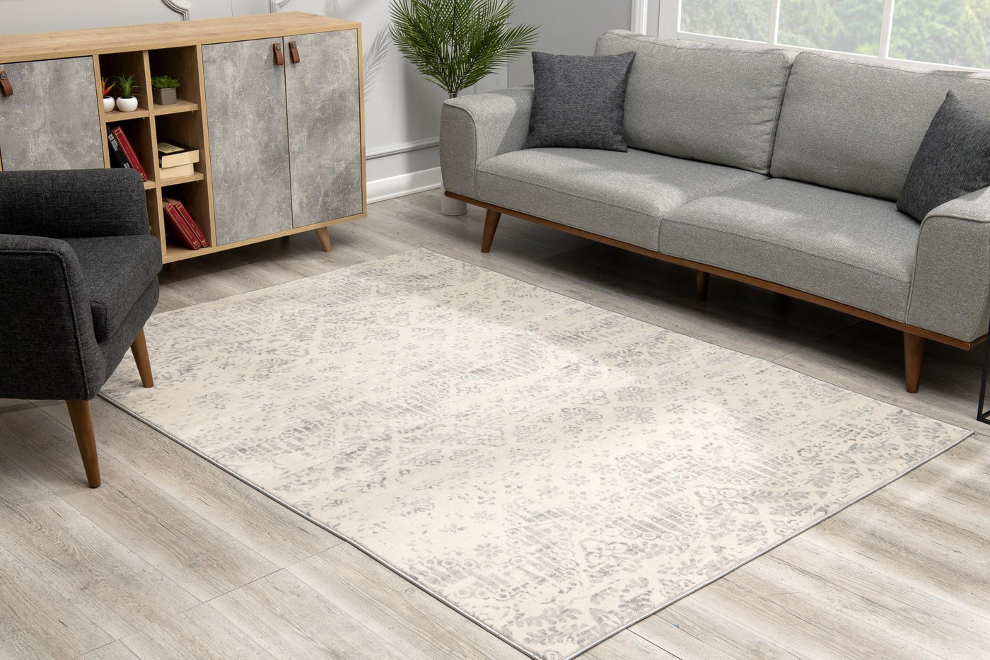 2’ X 3’ Ivory Distressed Ikat Pattern Scatter Rug - Area Rugs