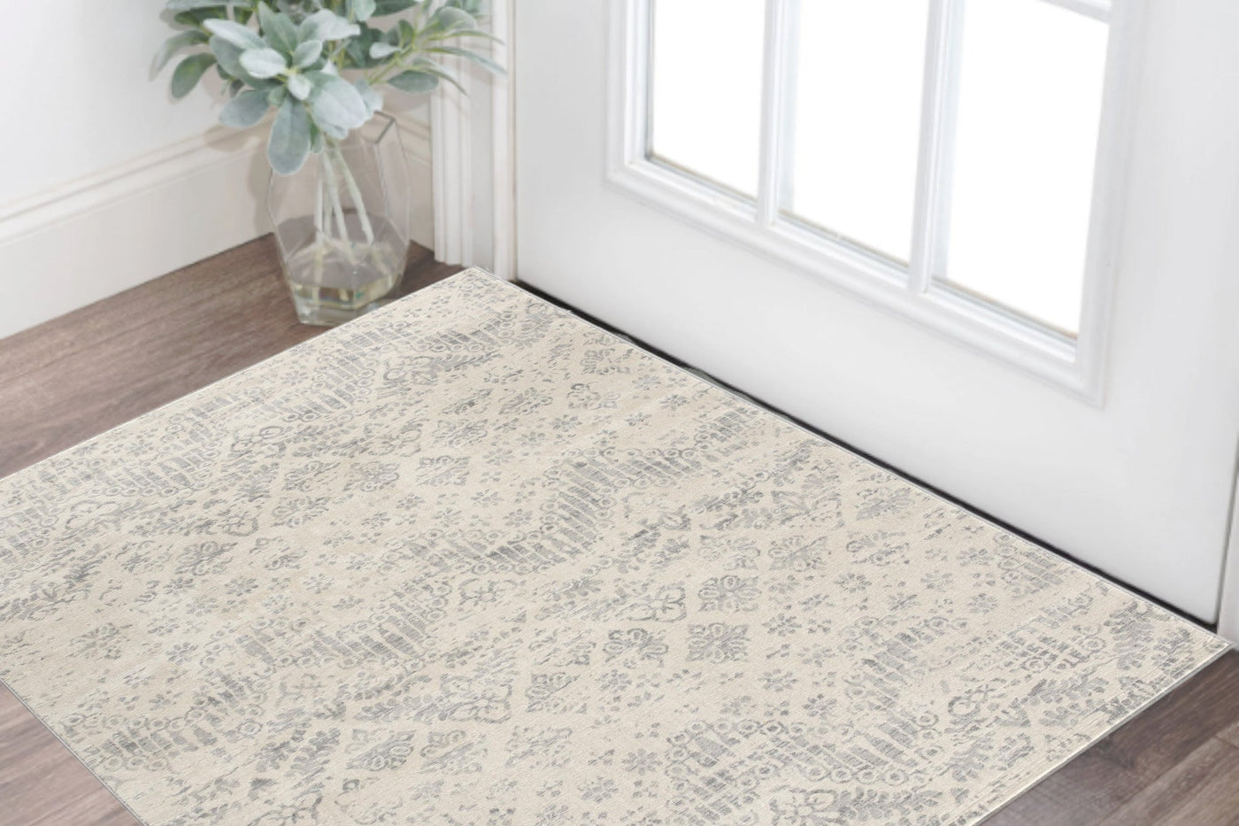 2’ X 3’ Ivory Distressed Ikat Pattern Scatter Rug - Area Rugs