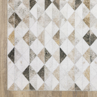 2’ X 8’ Beige Brown Grey And Ivory Geometric Power Loom Stain Resistant Runner Rug - Area Rugs