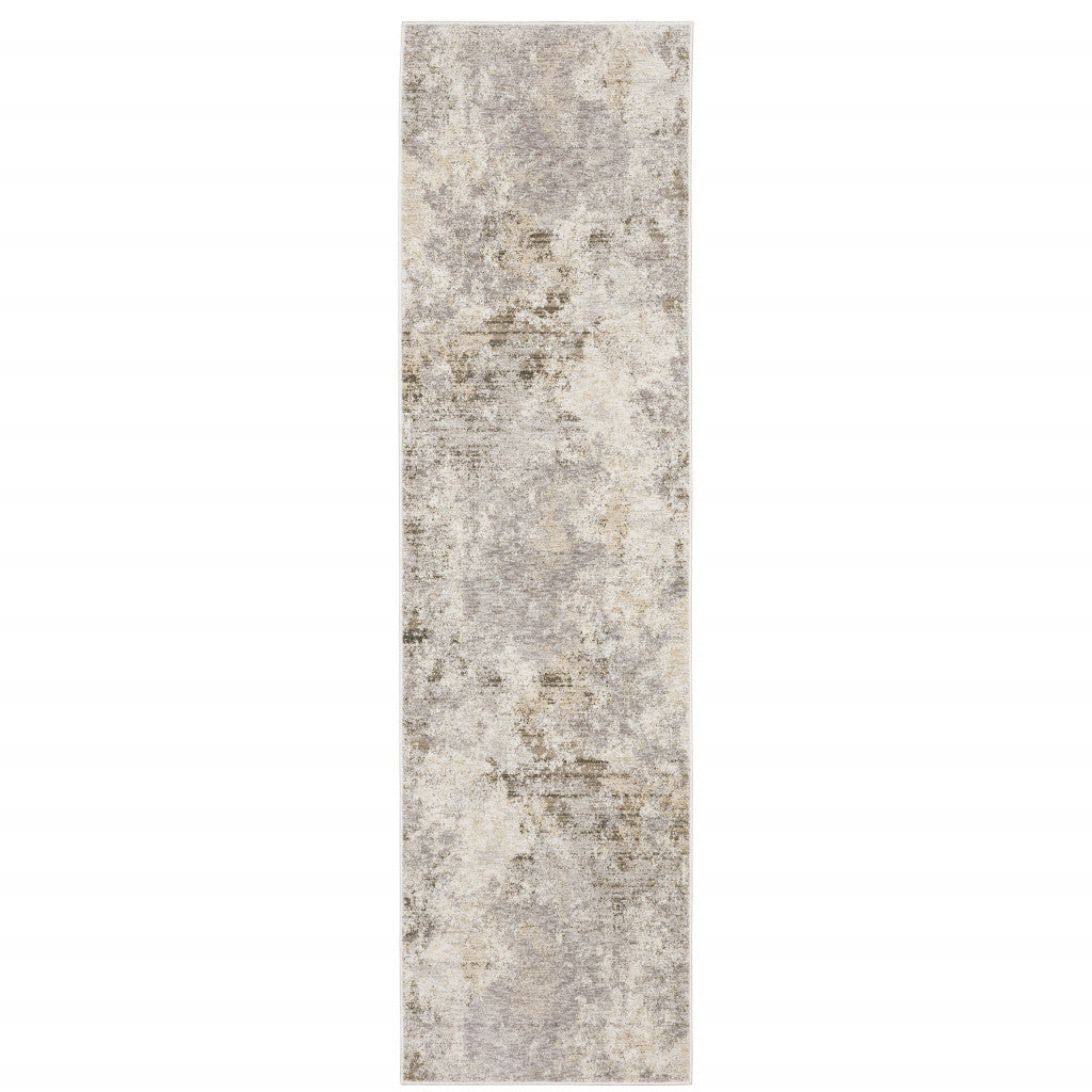 2’ X 8’ Beige Ivory Tan Grey And Brown Abstract Power Loom Stain Resistant Runner Rug - Area Rugs