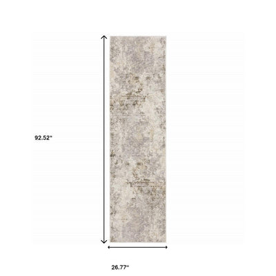 2’ X 8’ Beige Ivory Tan Grey And Brown Abstract Power Loom Stain Resistant Runner Rug - Area Rugs