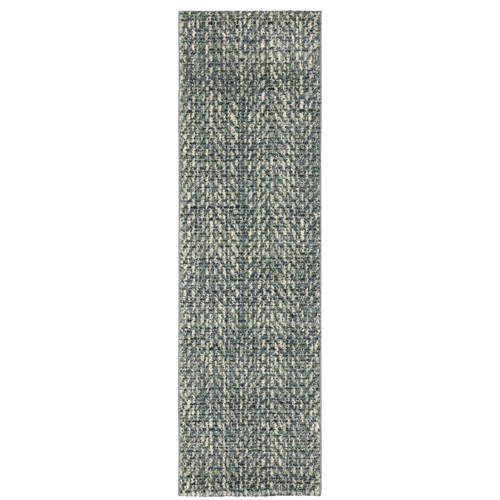 2’ X 8’ Blue Ivory Grey And Light Blue Geometric Power Loom Stain Resistant Runner Rug - Area Rugs