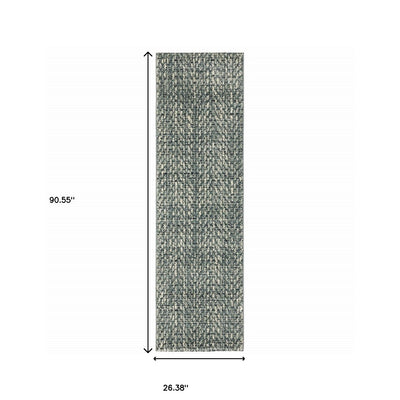 2’ X 8’ Blue Ivory Grey And Light Blue Geometric Power Loom Stain Resistant Runner Rug - Area Rugs