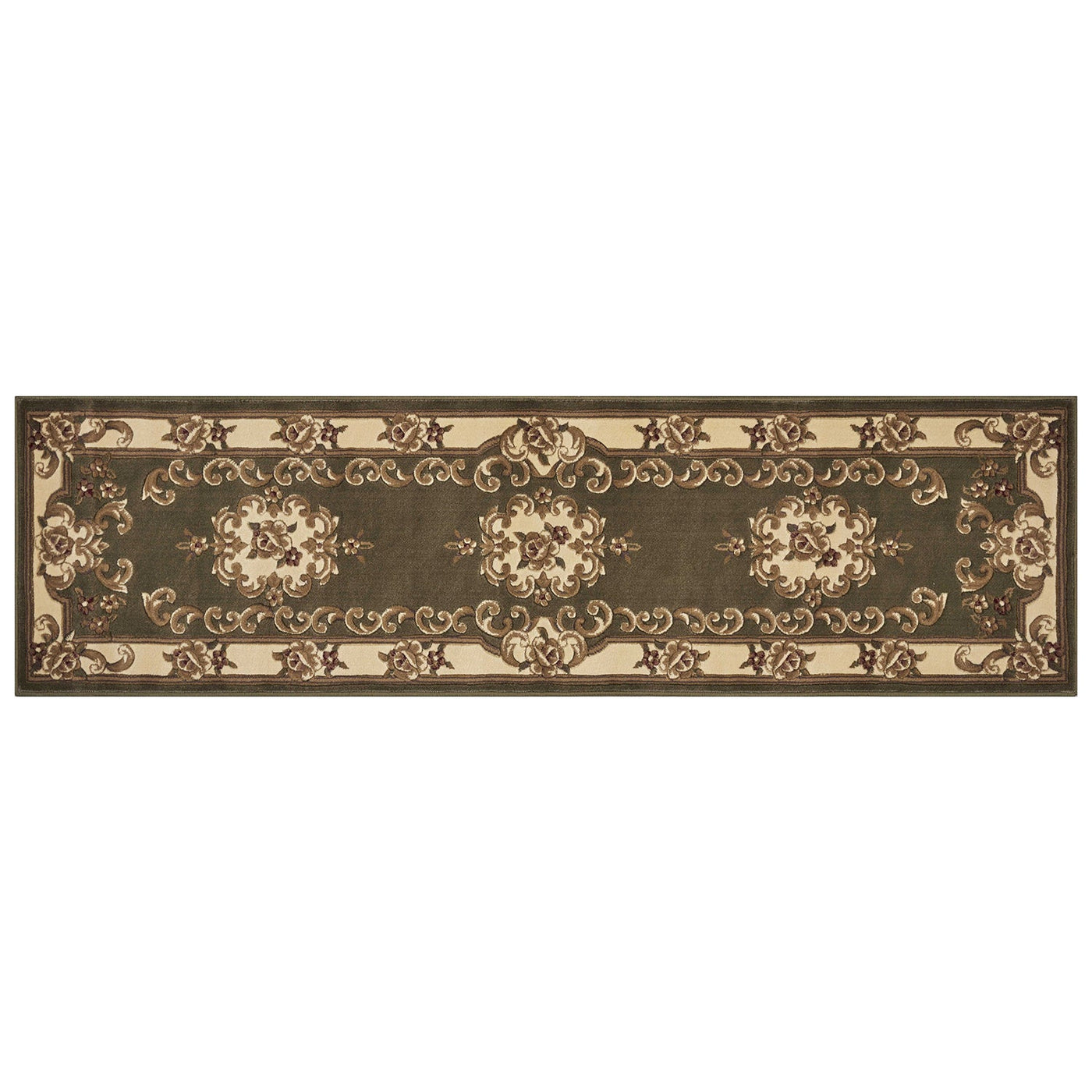 2’ X 8’ Green Or Ivory Medallion Runner Rug - 8’ Runner - Area Rugs