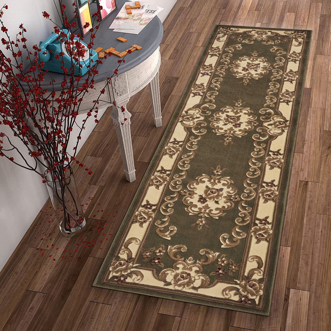 2’ X 8’ Green Or Ivory Medallion Runner Rug - 8’ Runner - Area Rugs