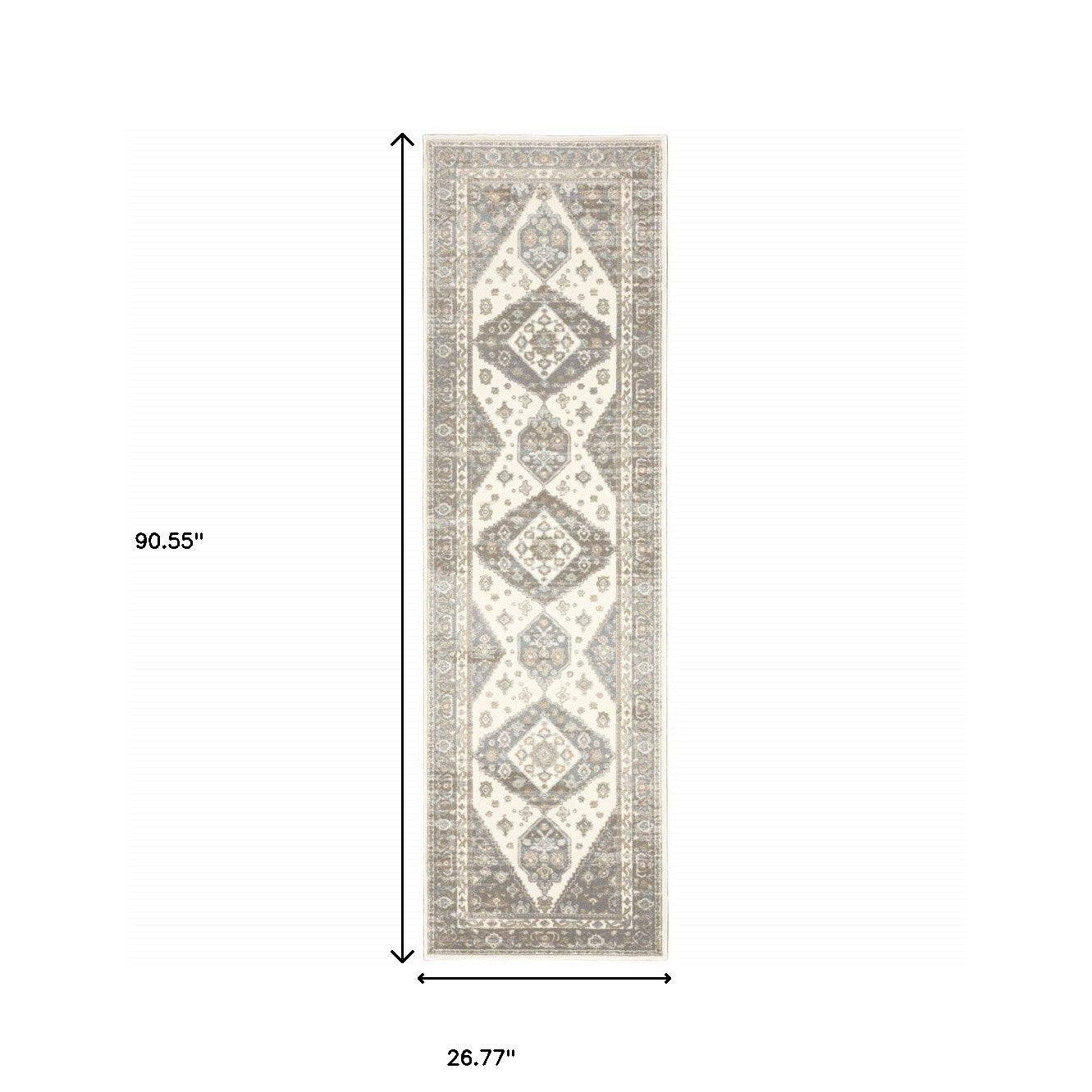 2’ X 8’ Grey Pink And Brown Oriental Power Loom Stain Resistant Runner Rug - Area Rugs