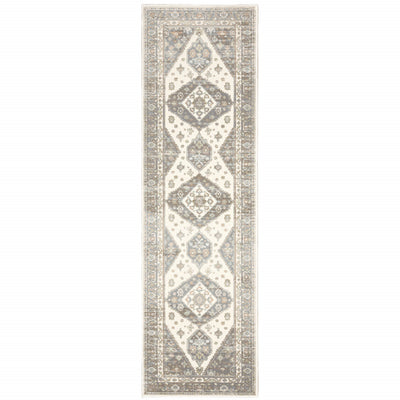 2’ X 8’ Grey Pink And Brown Oriental Power Loom Stain Resistant Runner Rug - Area Rugs