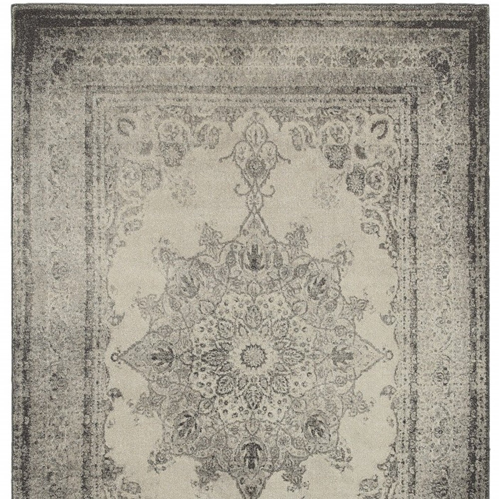 2’ X 8’ Ivory And Gray Pale Medallion Runner Rug - 12’ x 15’ - Area Rugs