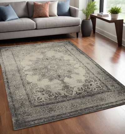 2’ X 8’ Ivory And Gray Pale Medallion Runner Rug - Area Rugs