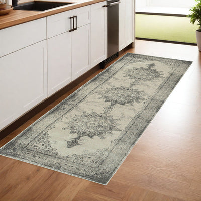 2’ X 8’ Ivory And Gray Pale Medallion Runner Rug - 8’ Runner - Area Rugs