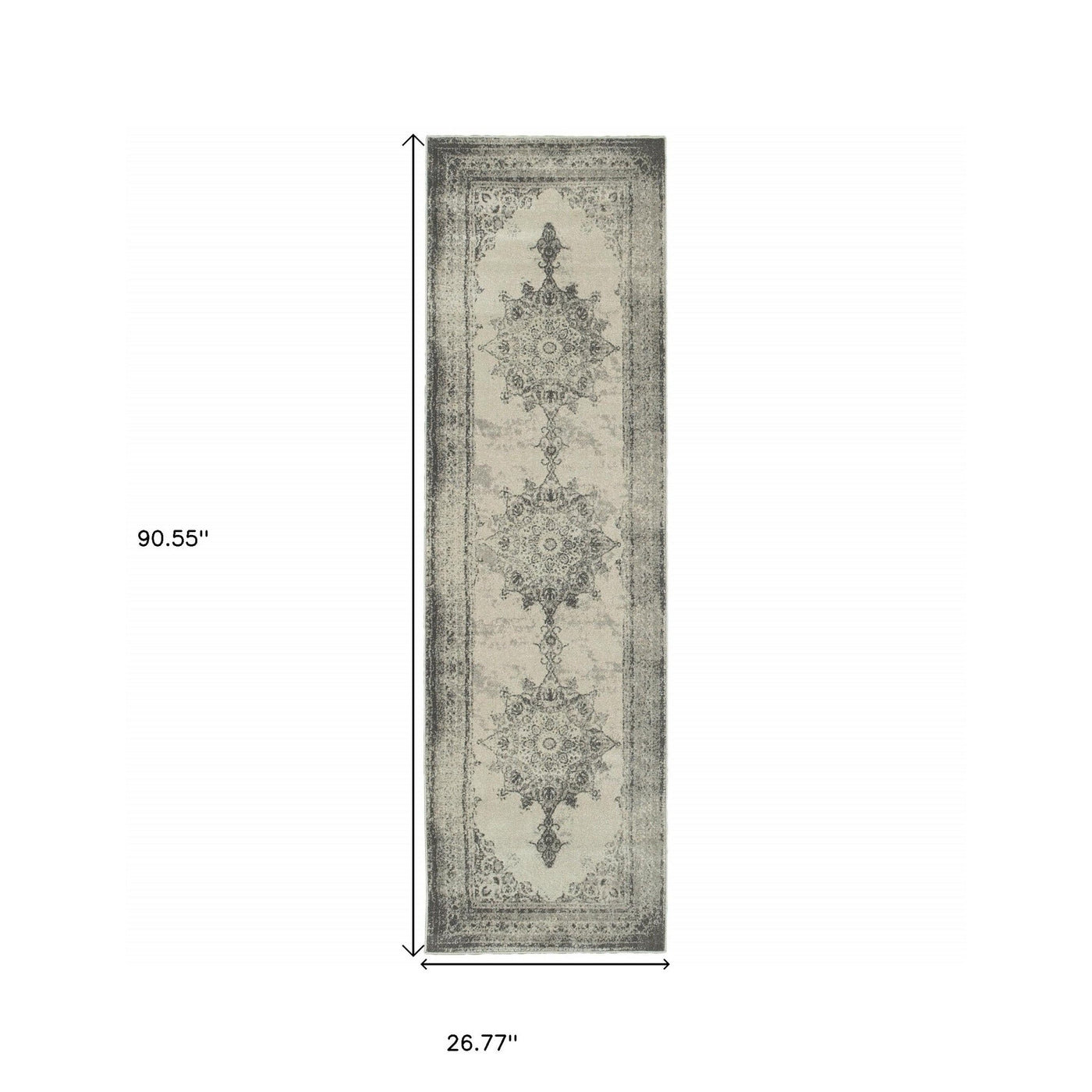 2’ X 8’ Ivory And Gray Pale Medallion Runner Rug - Area Rugs