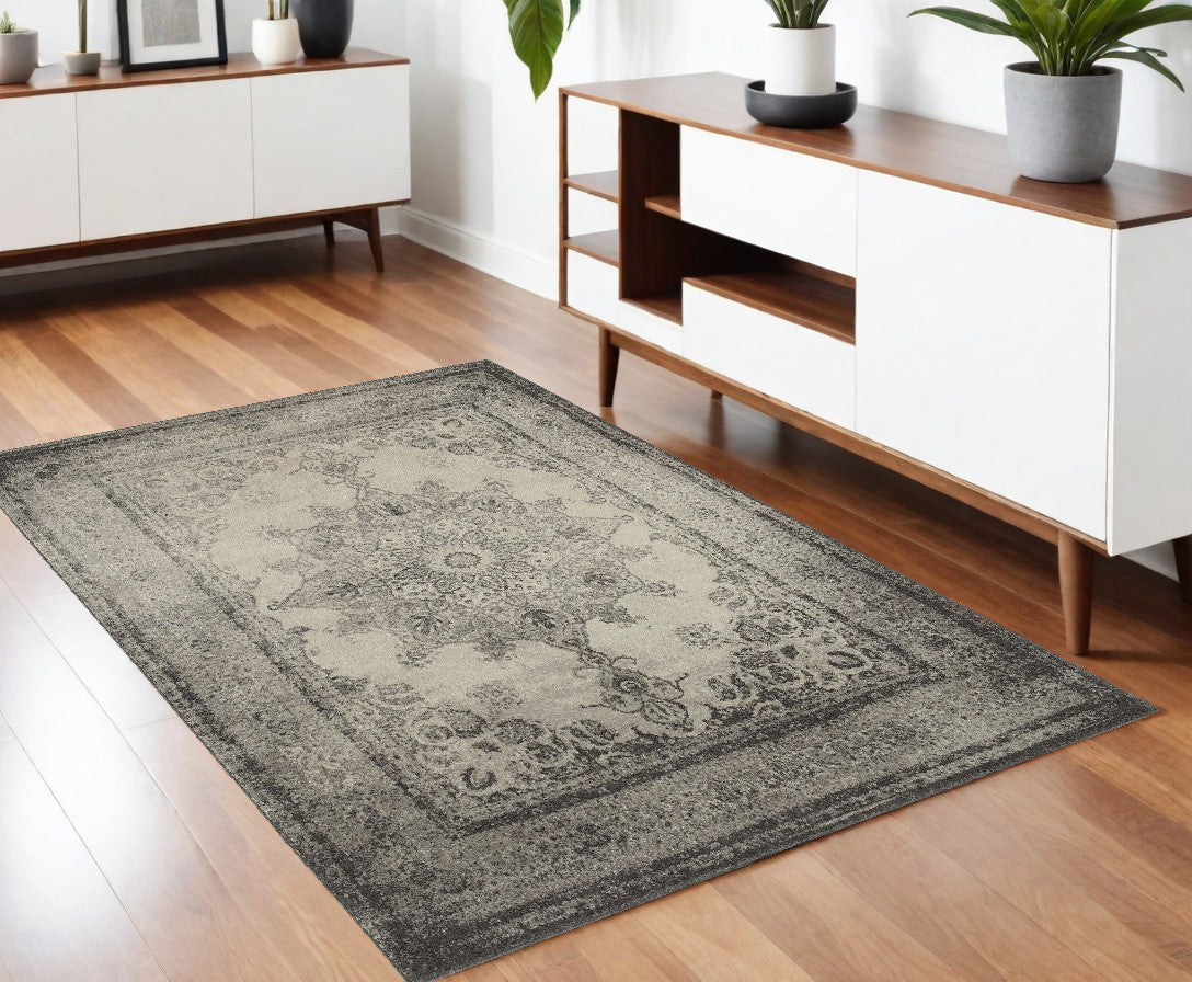 2’ X 8’ Ivory And Gray Pale Medallion Runner Rug - Area Rugs