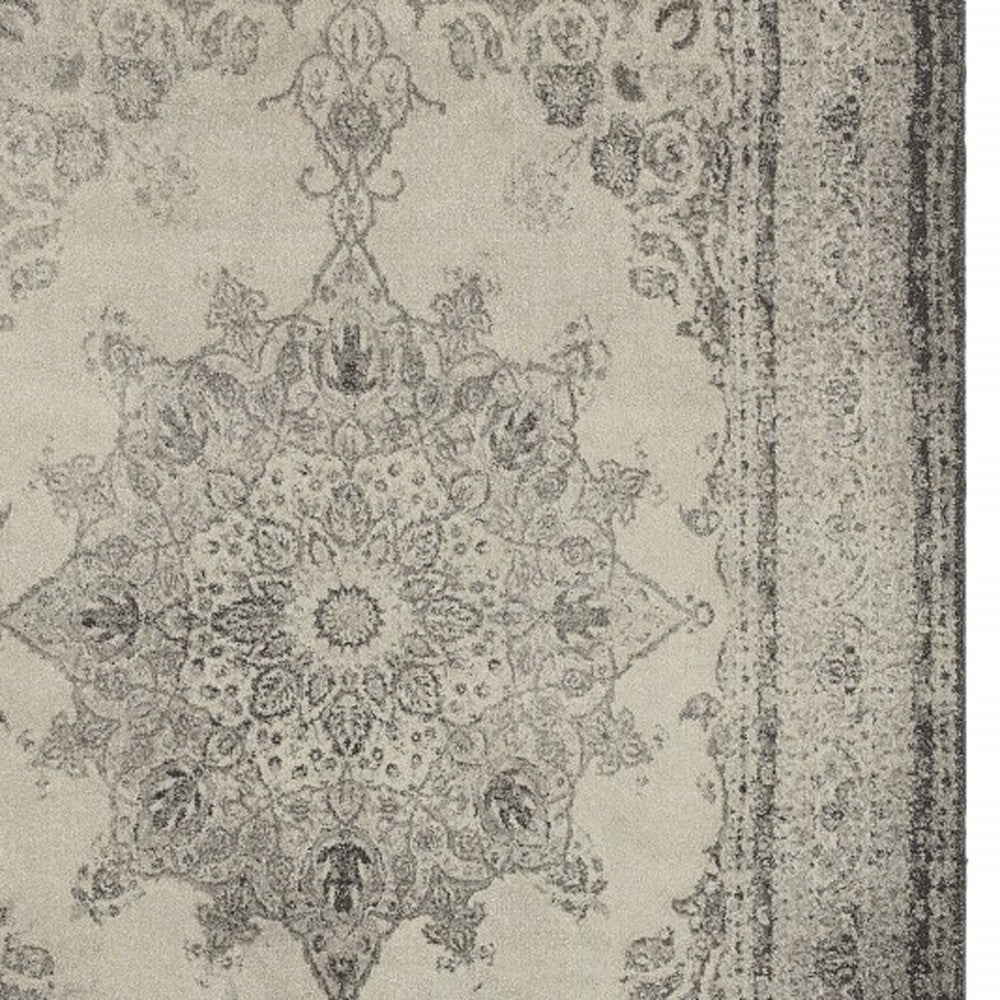 2’ X 8’ Ivory And Gray Pale Medallion Runner Rug - Area Rugs