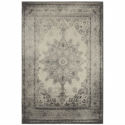 2’ X 8’ Ivory And Gray Pale Medallion Runner Rug - Area Rugs