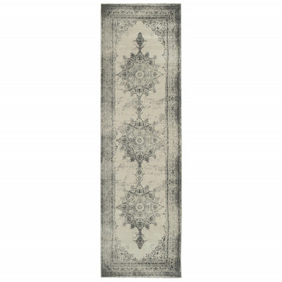 2’ X 8’ Ivory And Gray Pale Medallion Runner Rug - Area Rugs