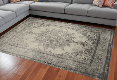 2’ X 8’ Ivory And Gray Pale Medallion Runner Rug - Area Rugs