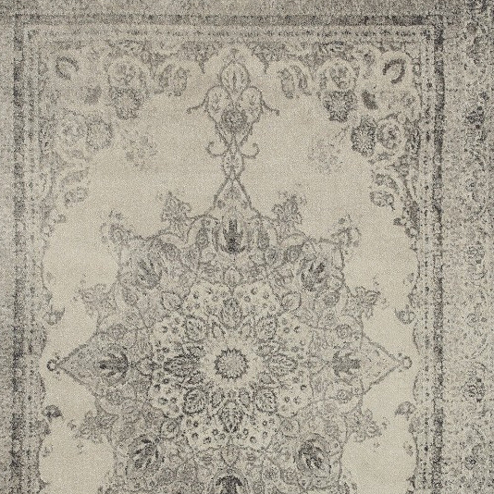 2’ X 8’ Ivory And Gray Pale Medallion Runner Rug - Area Rugs