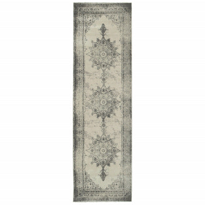 2’ X 8’ Ivory And Gray Pale Medallion Runner Rug - Area Rugs