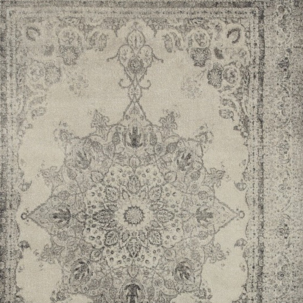 2’ X 8’ Ivory And Gray Pale Medallion Runner Rug - Area Rugs