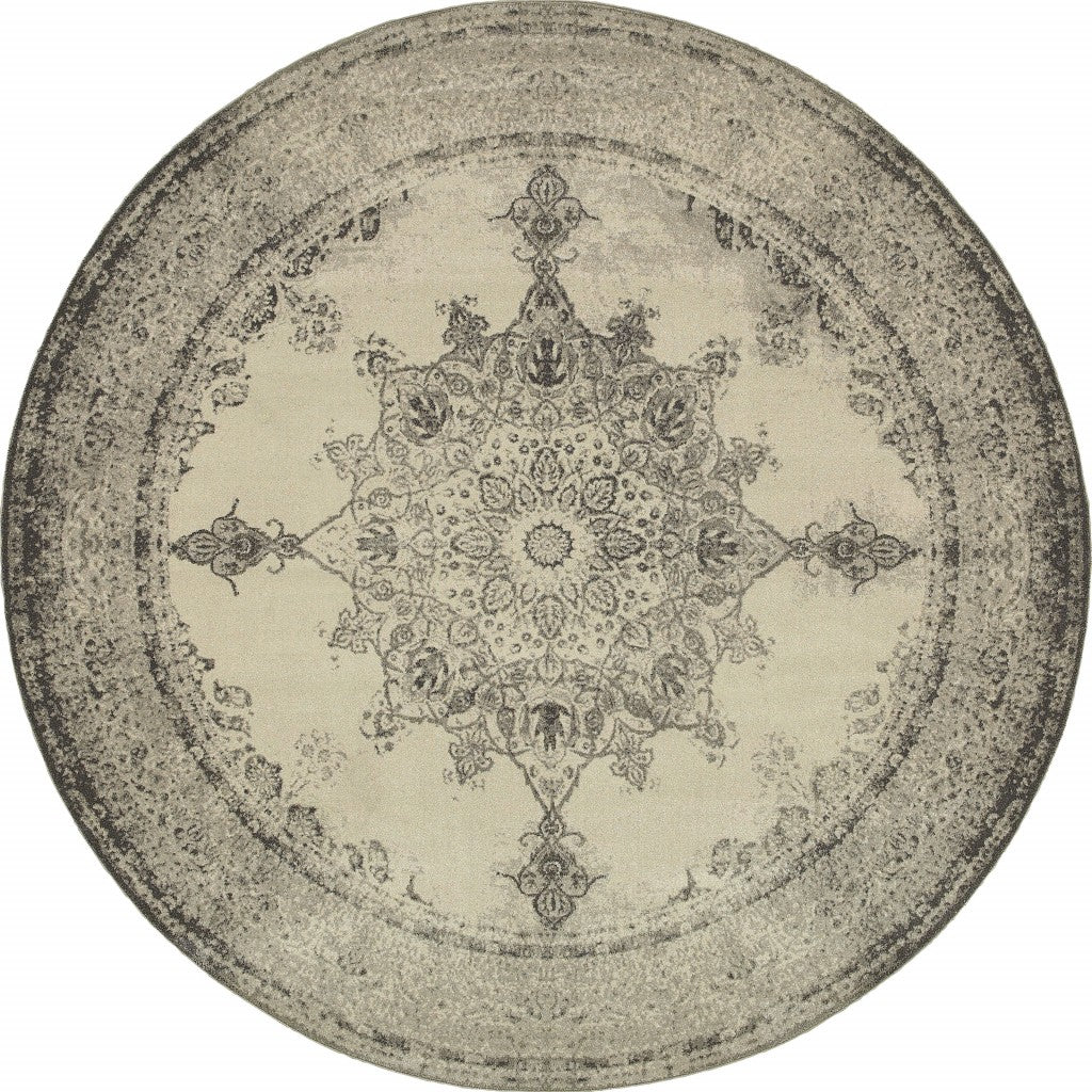 2’ X 8’ Ivory And Gray Pale Medallion Runner Rug - Area Rugs