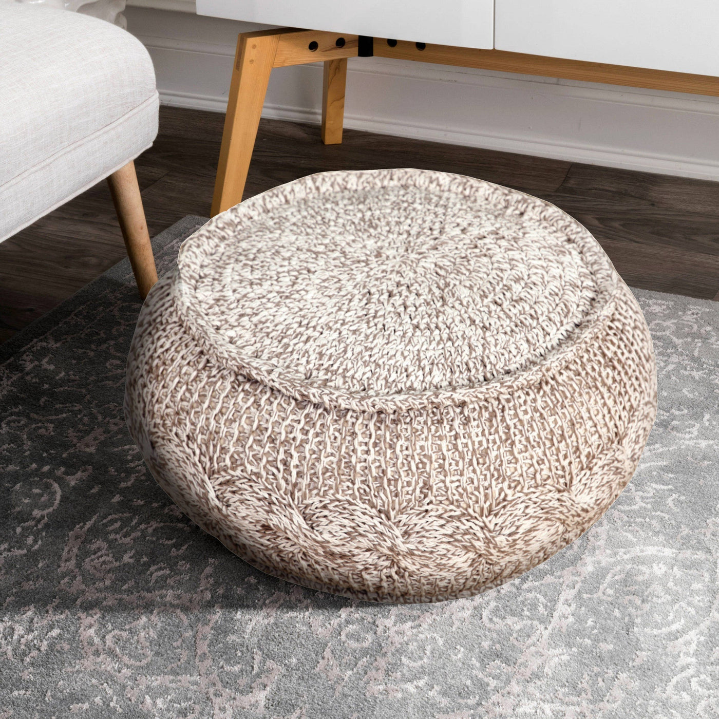 20’’ Beige 100% Cotton Ottoman - Ottomans