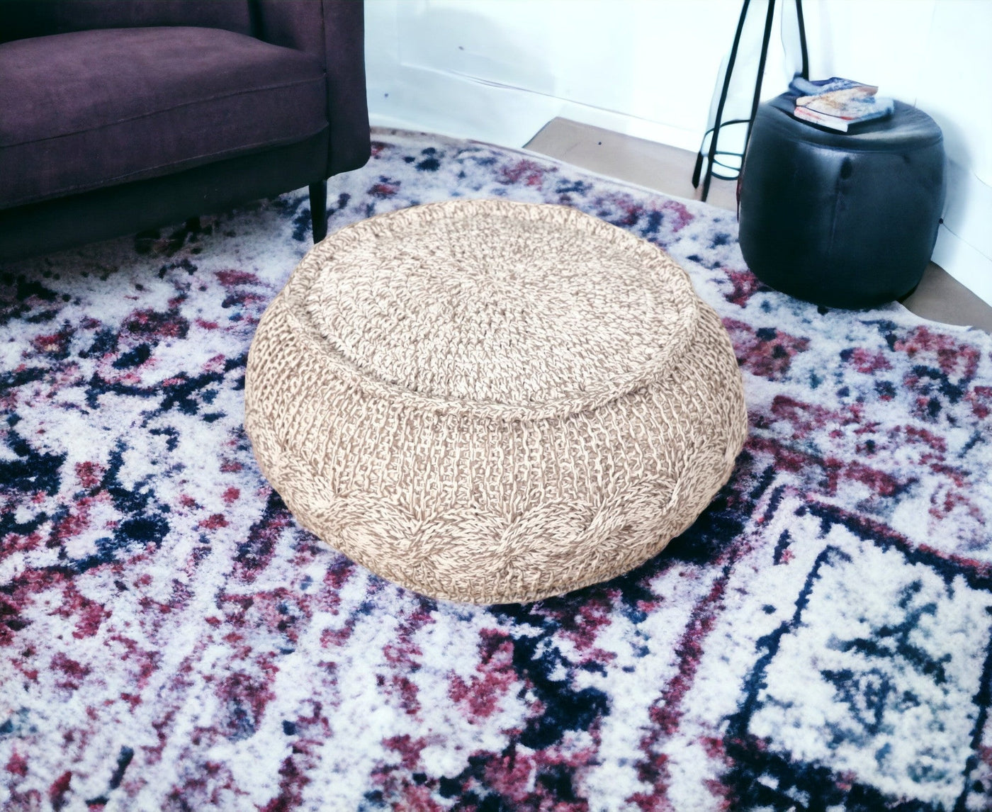 20’’ Beige 100% Cotton Ottoman - Ottomans