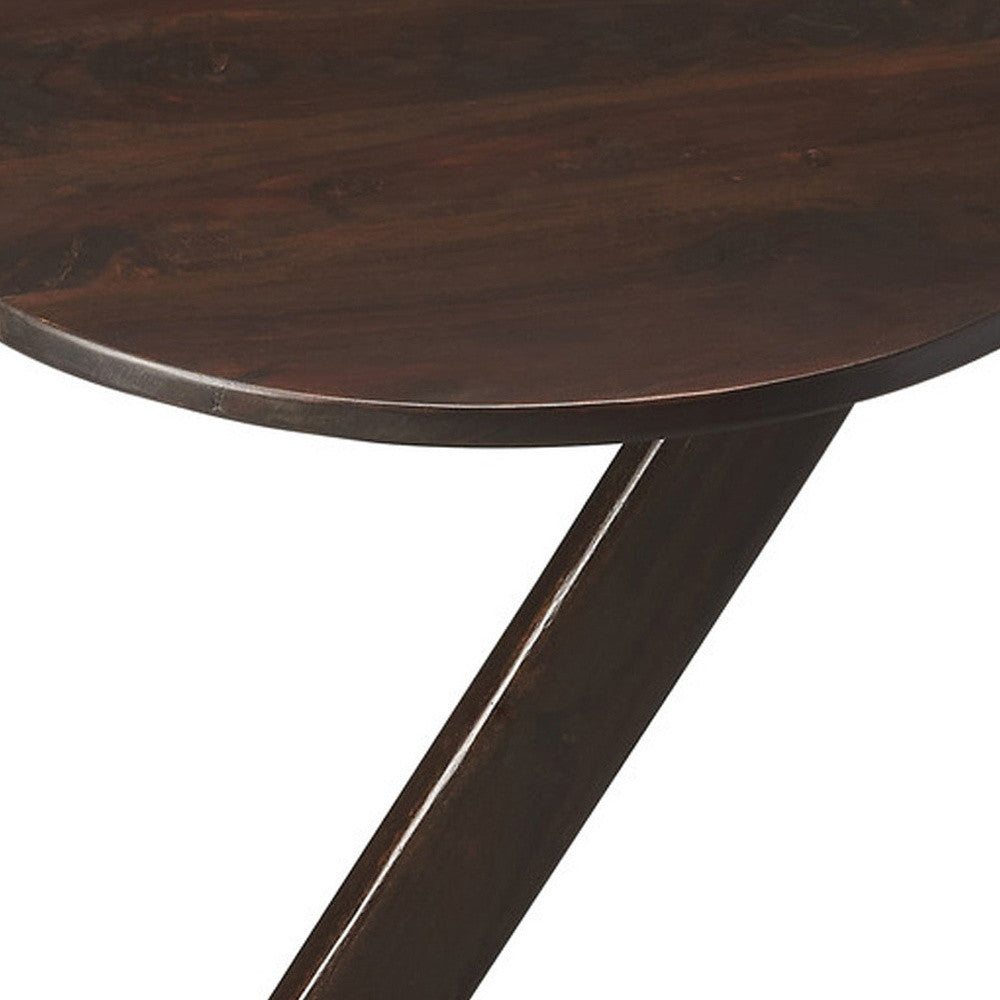 20’ Dark Brown Solid Wood Angled Pedestal Round End Table - End-Side Tables