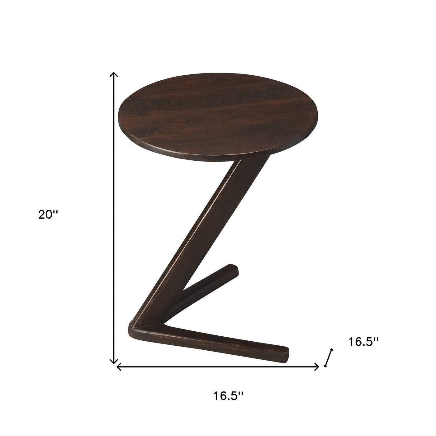 20’ Dark Brown Solid Wood Angled Pedestal Round End Table - End-Side Tables