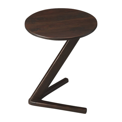 20’ Dark Brown Solid Wood Angled Pedestal Round End Table - End-Side Tables