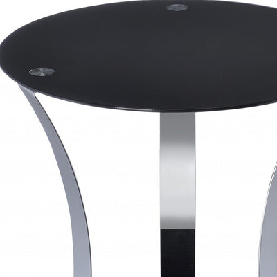 20’ Silver And Black Mirrored Round End Table With Shelf - End-Side Tables