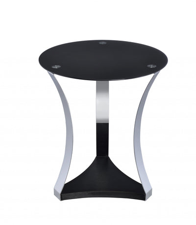 20’ Silver And Black Mirrored Round End Table With Shelf - End-Side Tables