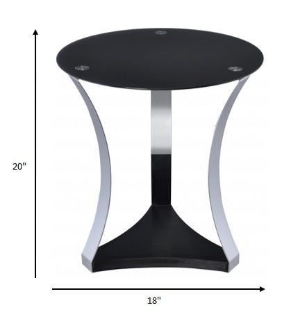 20’ Silver And Black Mirrored Round End Table With Shelf - End-Side Tables