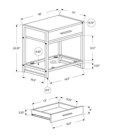 22’ Black And Gray End Table With Drawer And Shelf - End-Side Tables