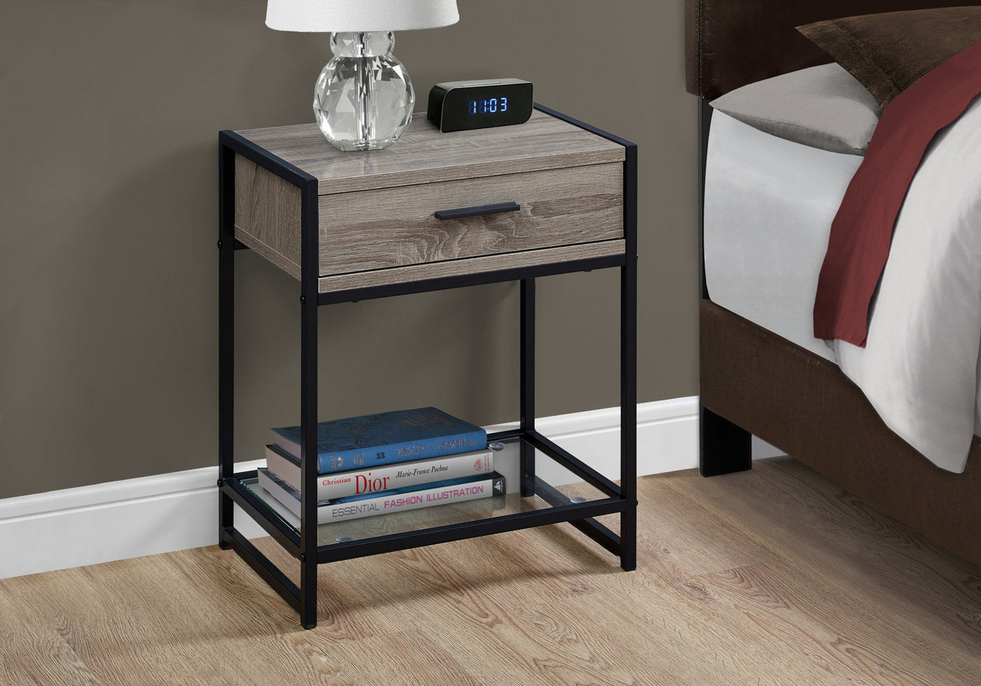 22’ Black And Gray End Table With Drawer And Shelf - End-Side Tables