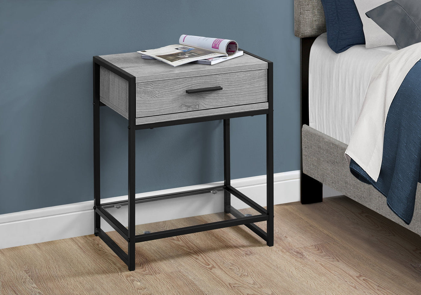 22’ Black And Gray End Table With Drawer And Shelf - End-Side Tables