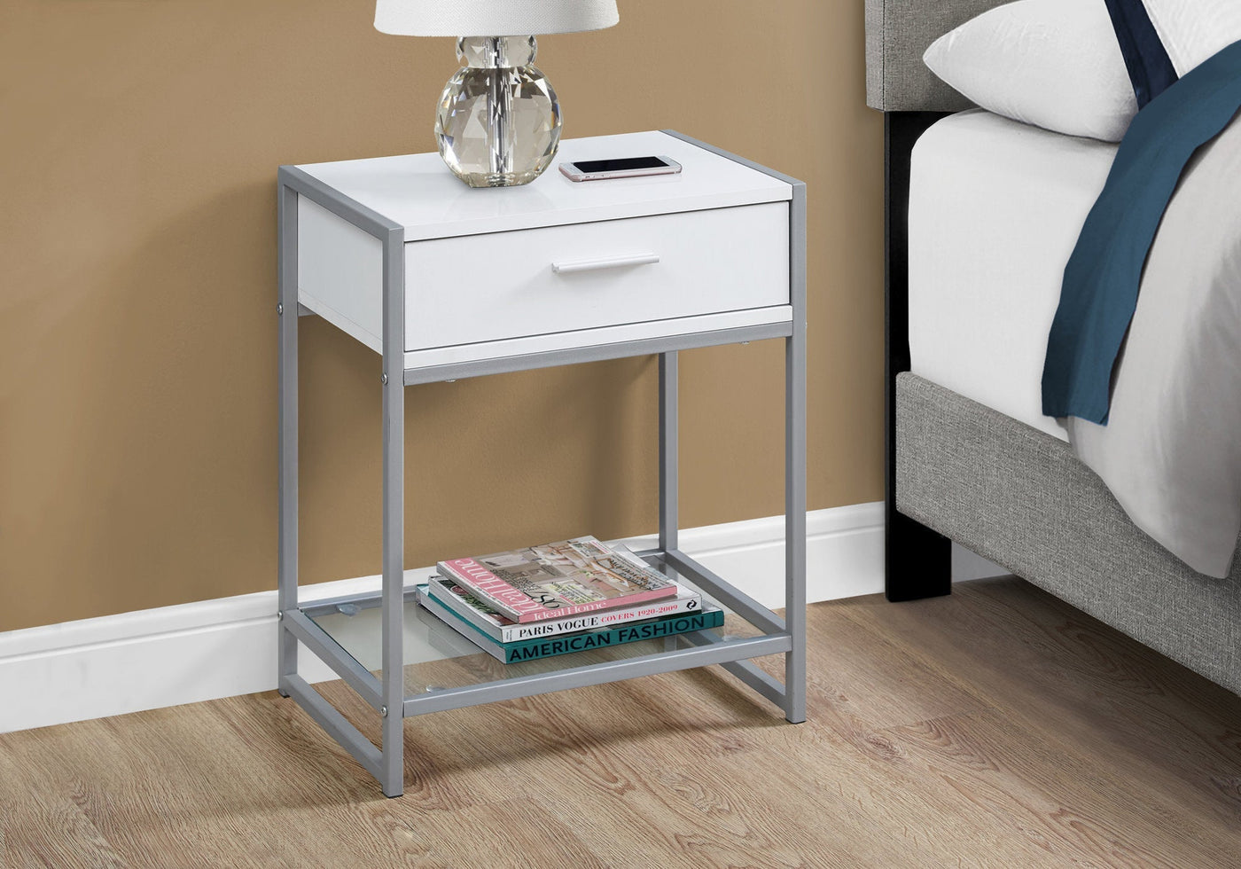 22’ Black And Gray End Table With Drawer And Shelf - End-Side Tables