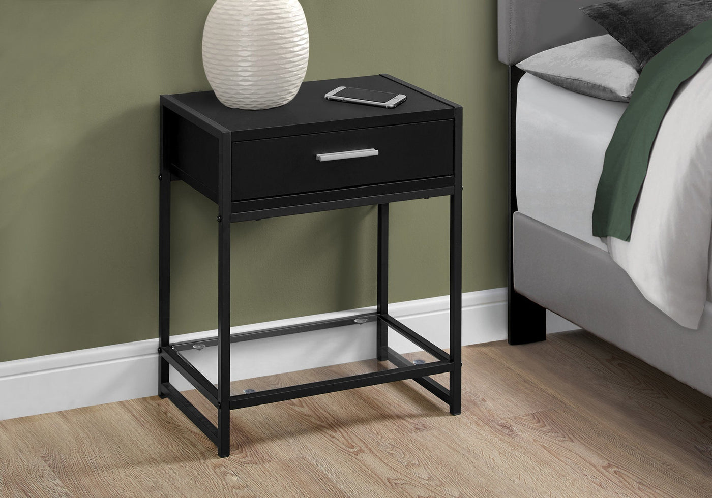 22’ Black And Gray End Table With Drawer And Shelf - End-Side Tables