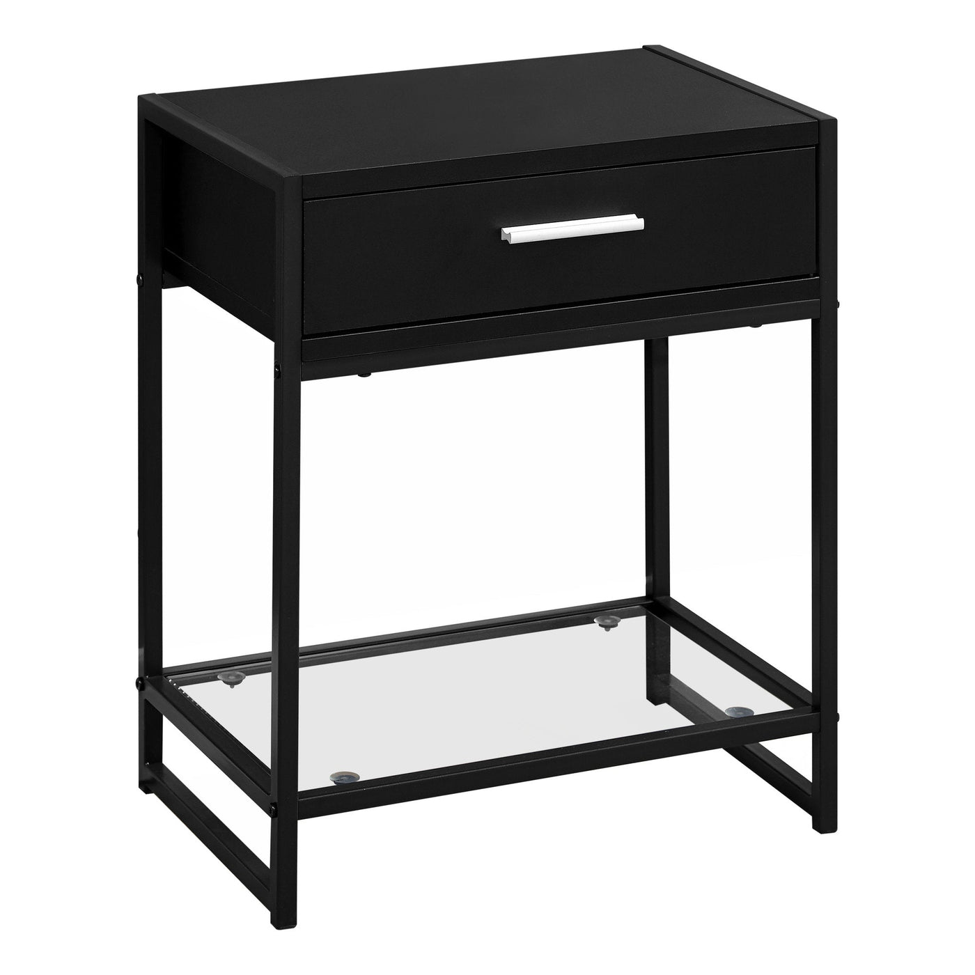 22’’ Black And Gray Glass End Table With Drawer And Shelf - End-Side Tables