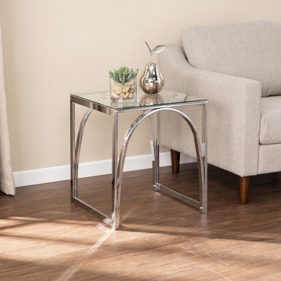 22’ Chrome Glass And Iron Square End Table - End-Side Tables