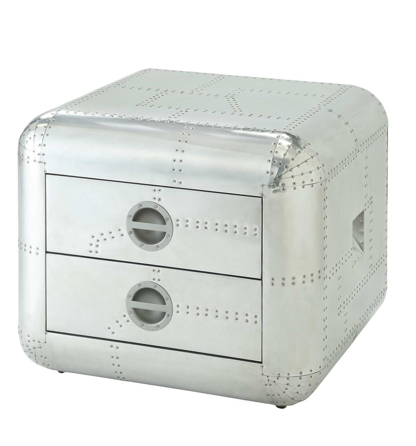 22’ Silver Aluminum Aviator Trunk Style Square End Table With Two Drawers - End-Side Tables